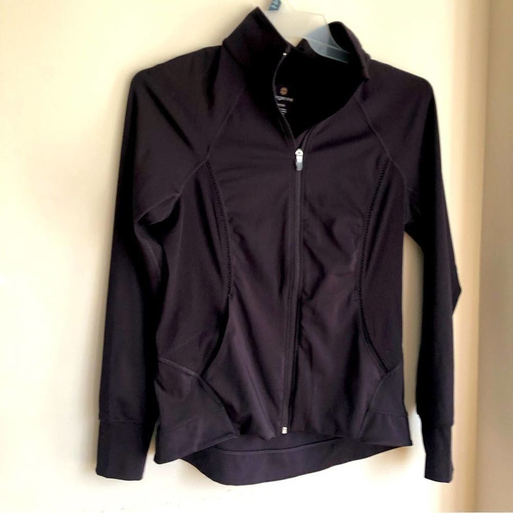 Tangerine Athletic Full Zip Workout Jacket, Stretch, Dark purple, plum. Medium.